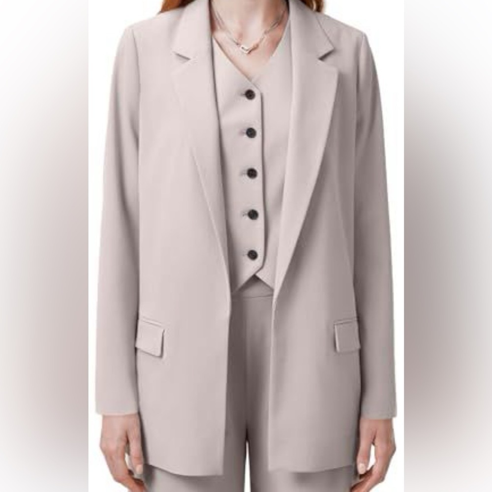 ALLSAINTS Aleida Tri Blazer Longline Open‎ NWT Size 12-Greige Brown $269 MSRP